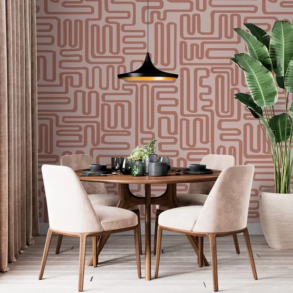 Abstrato Maze Mocha Mousse — ambiente com o papel de parede aplicado