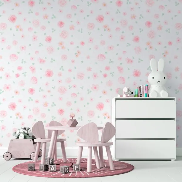 Afeto Delicado — ambiente com o papel de parede aplicado