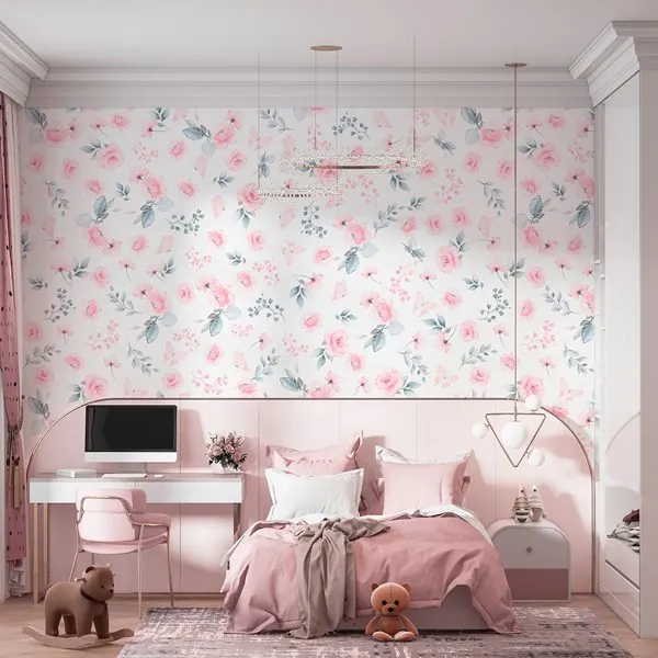Afeto Feminino Cute — ambiente com o papel de parede aplicado