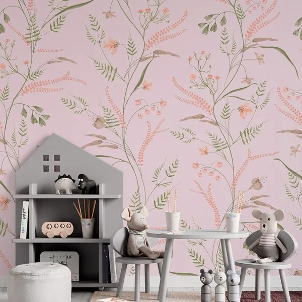 Afeto Provençal Rosa — ambiente com o papel de parede aplicado