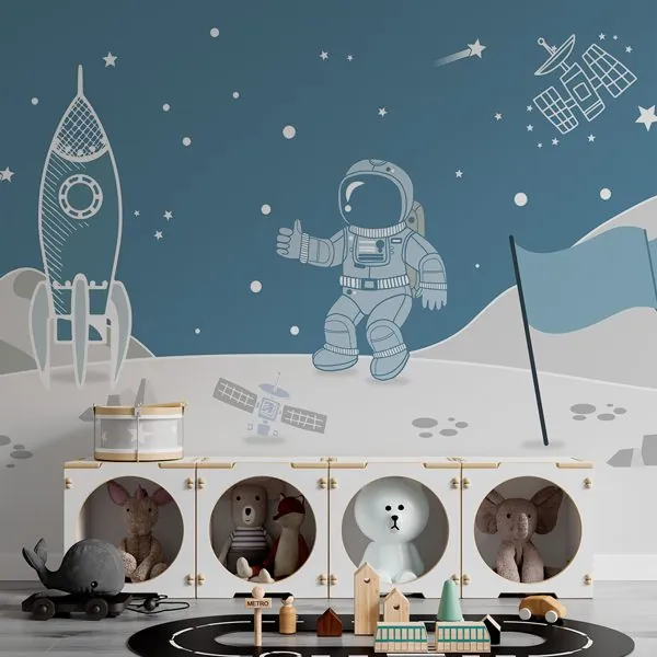 Astronauta Azul — ambiente com o papel de parede aplicado