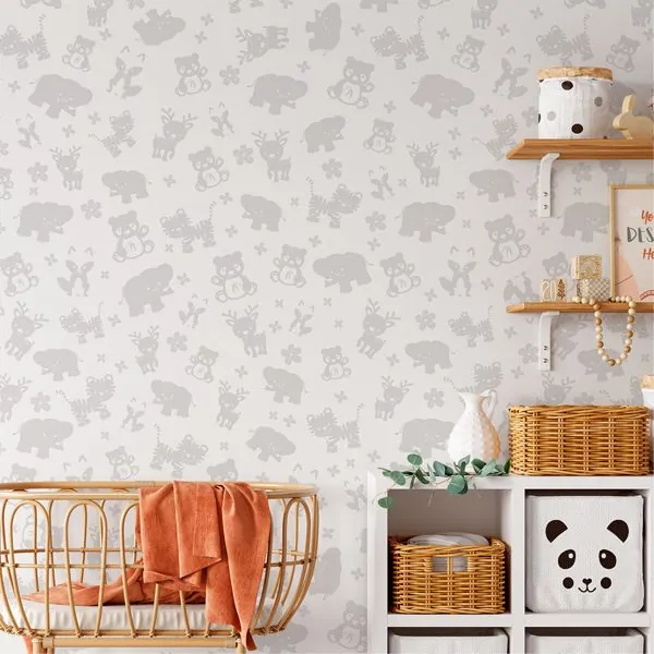 Bichinhos Cinza — ambiente com o papel de parede aplicado