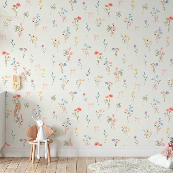 Buquê Afeto Bege — ambiente com o papel de parede aplicado