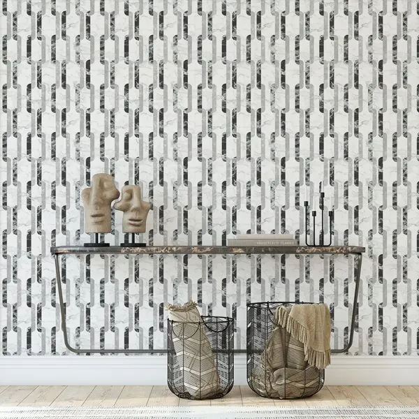 Carrara Chains Preto — ambiente com o papel de parede aplicado