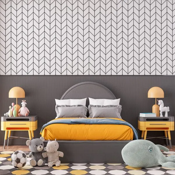 Chevron Clean Preto — ambiente com o papel de parede aplicado