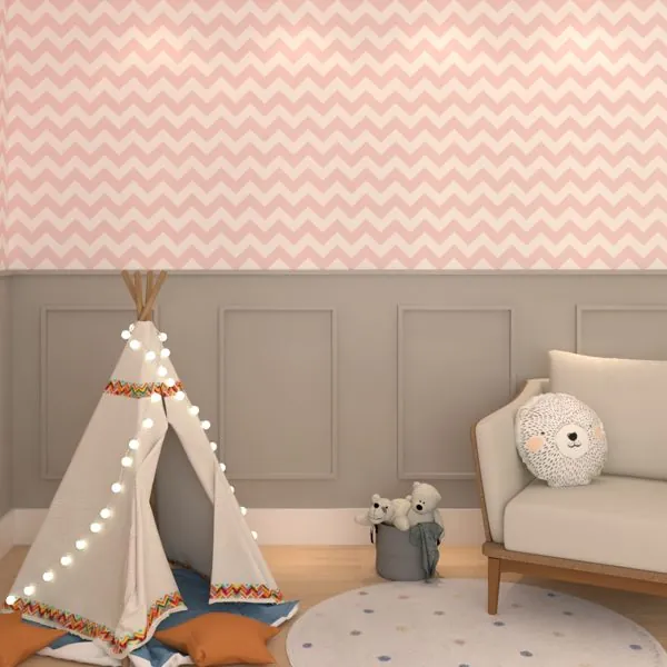 Chevron Rosa — ambiente com o papel de parede aplicado
