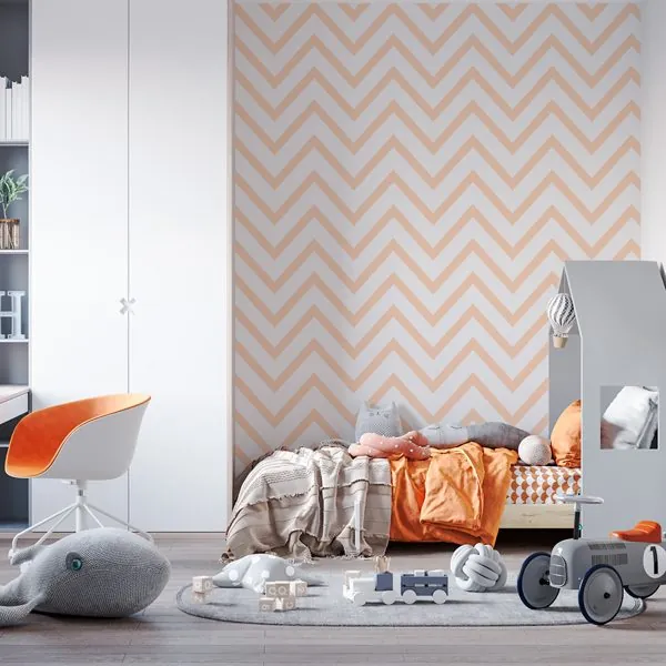 Chevron Slim Laranja — ambiente com o papel de parede aplicado