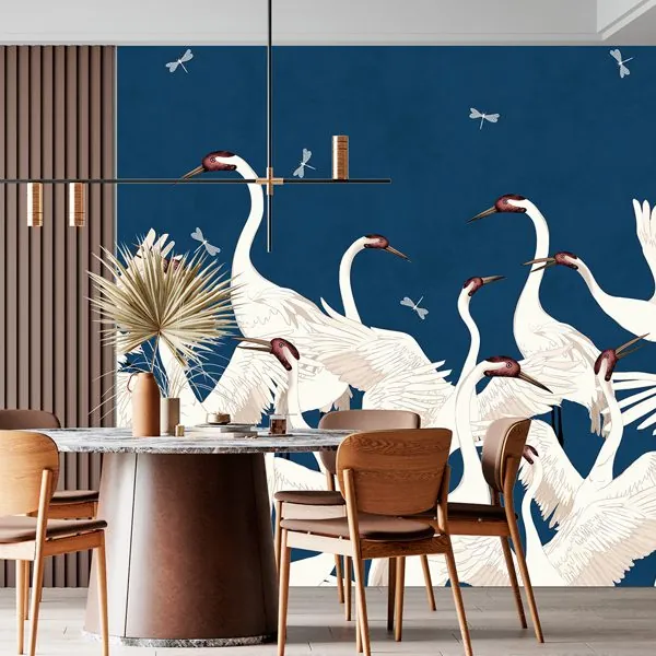 Cisnes Azul Marinho — ambiente com o papel de parede aplicado