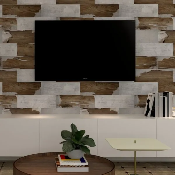 Concreto Wood — ambiente com o papel de parede aplicado