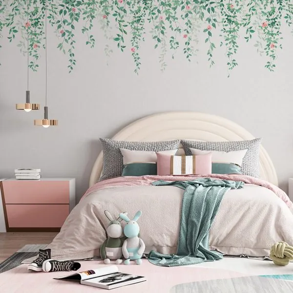 Folhagem Jardim Suspenso — ambiente com o papel de parede aplicado