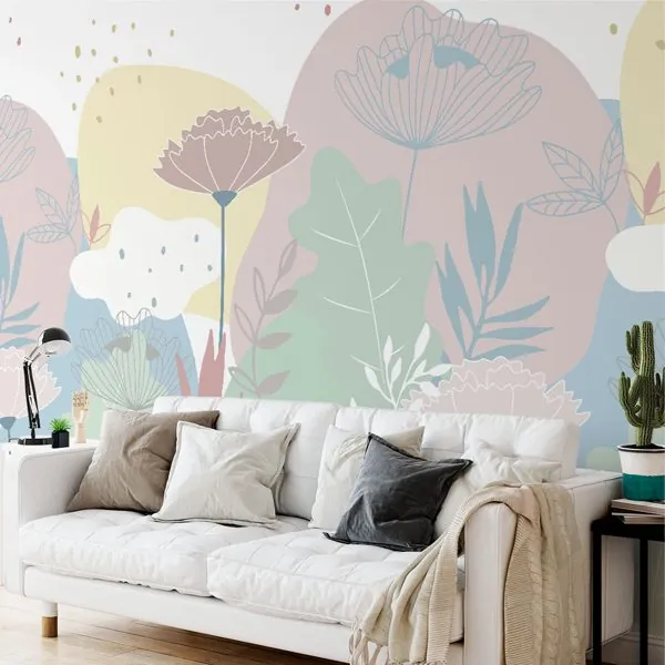 Folhagens e Colors — ambiente com o papel de parede aplicado