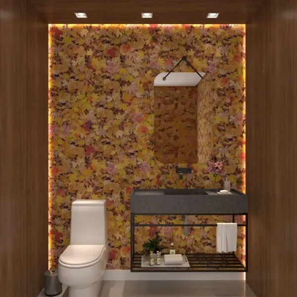 Folhas de Outono — ambiente com o papel de parede aplicado