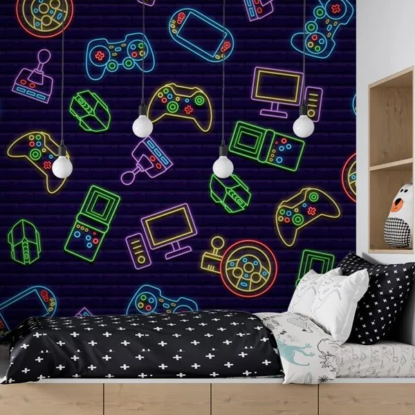 Gaming Roxo — ambiente com o papel de parede aplicado