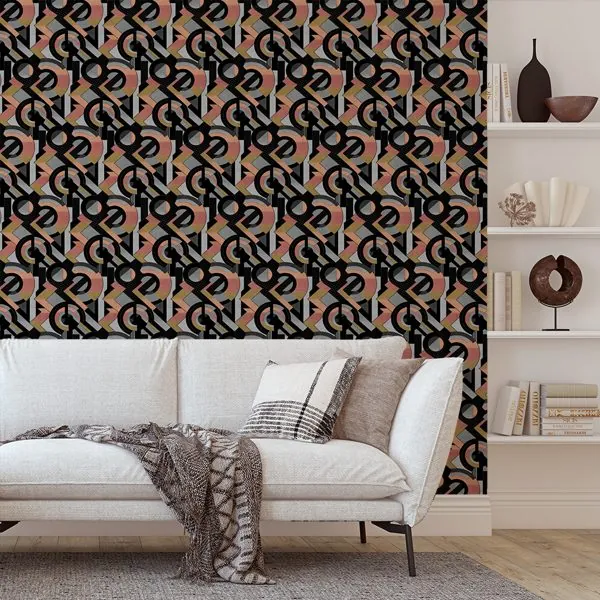 Geométricos Art Deco — ambiente com o papel de parede aplicado
