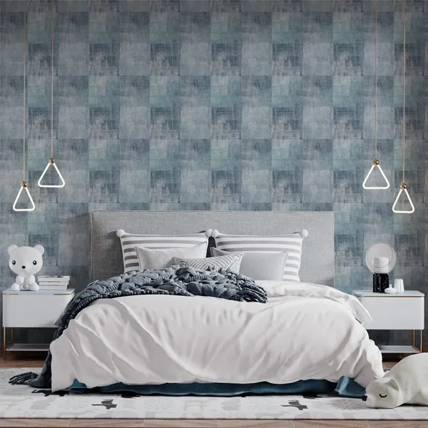 Graphic Azul — ambiente com o papel de parede aplicado