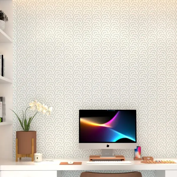 Hexagono Abstrato Verde Agua — ambiente com o papel de parede aplicado