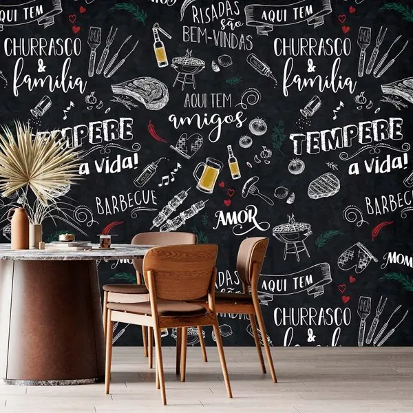 Hora do Churrasco Preto — ambiente com o papel de parede aplicado