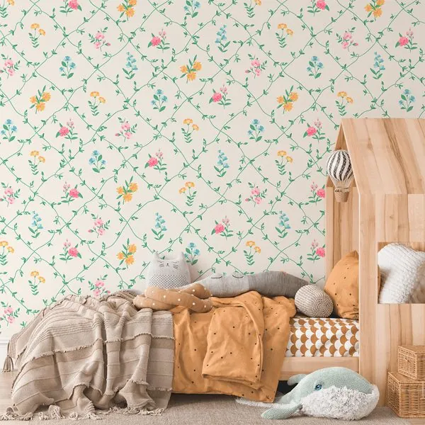 Jardim Entrelaçado — ambiente com o papel de parede aplicado