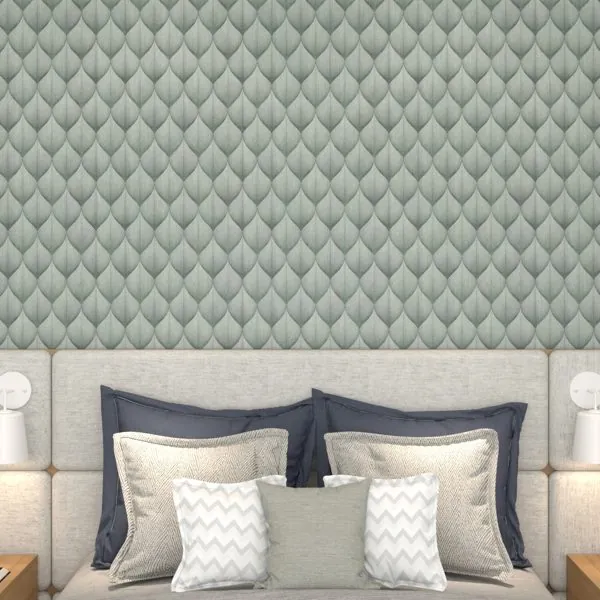 Linen Abstrato Folhas Verde — ambiente com o papel de parede aplicado