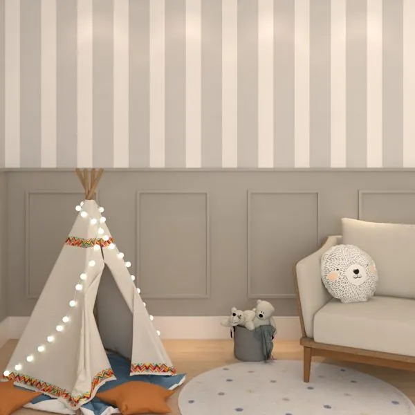 Listrado Texturizado Cinza — ambiente com o papel de parede aplicado
