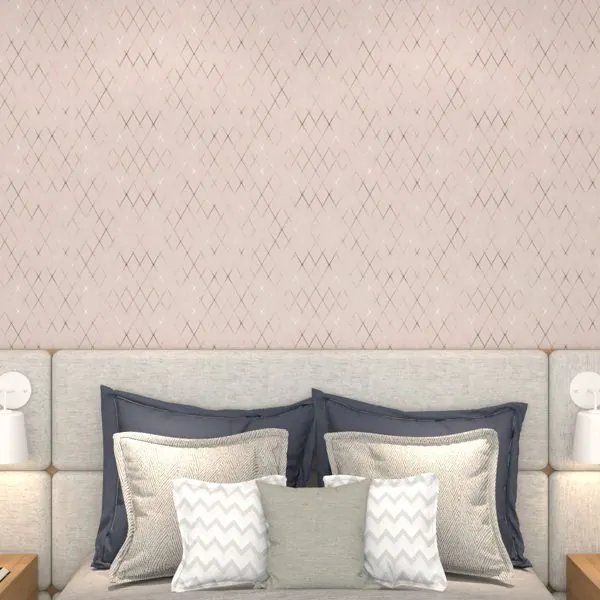 Losango Rose Gold — ambiente com o papel de parede aplicado