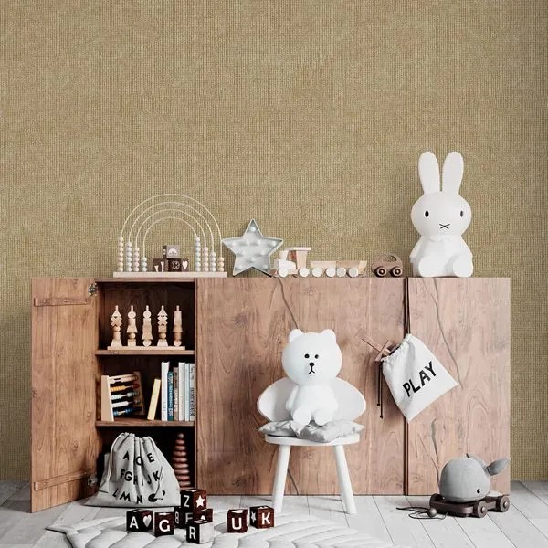 Malha Tricot Areia — ambiente com o papel de parede aplicado