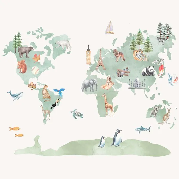 Mundo Infantil Verde — estampa do papel de parede