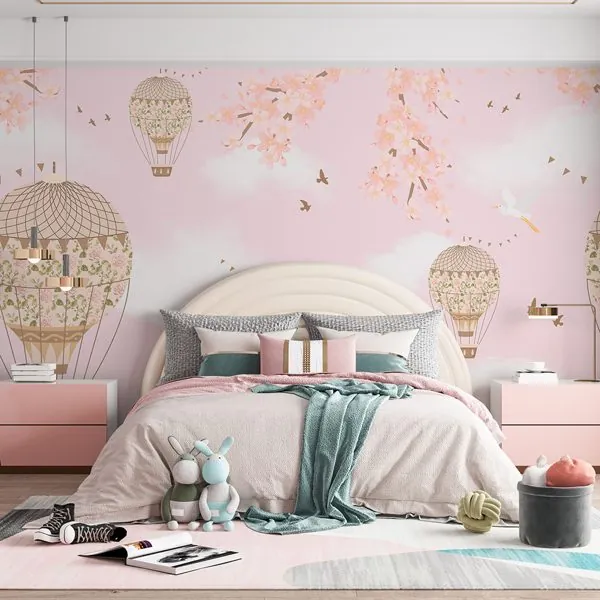 Passeio de Balões Rose — ambiente com o papel de parede aplicado