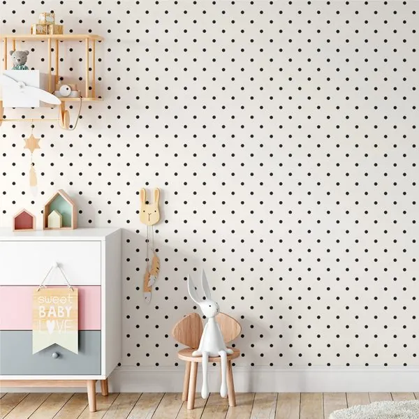 Poa Off White — ambiente com o papel de parede aplicado