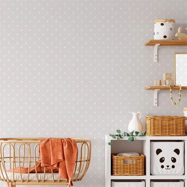 Poa Textura Cinza — ambiente com o papel de parede aplicado