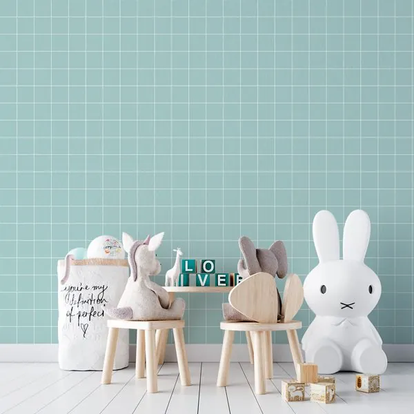 Quadriculado Riscado Verde — ambiente com o papel de parede aplicado