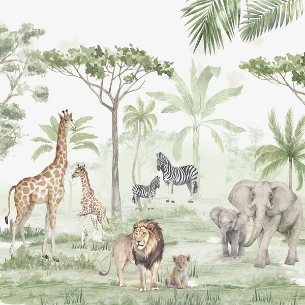 Safari Floresta Aquarela — estampa do papel de parede