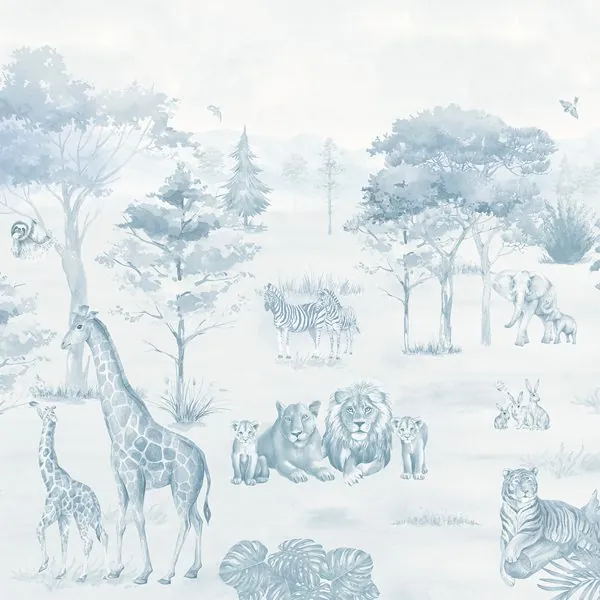 Safari Monocromático Azul — estampa do papel de parede