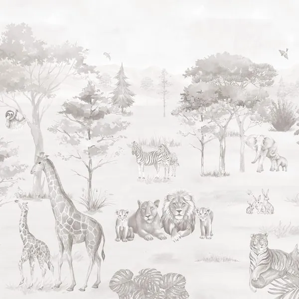Safari Monocromático Cinza — estampa do papel de parede