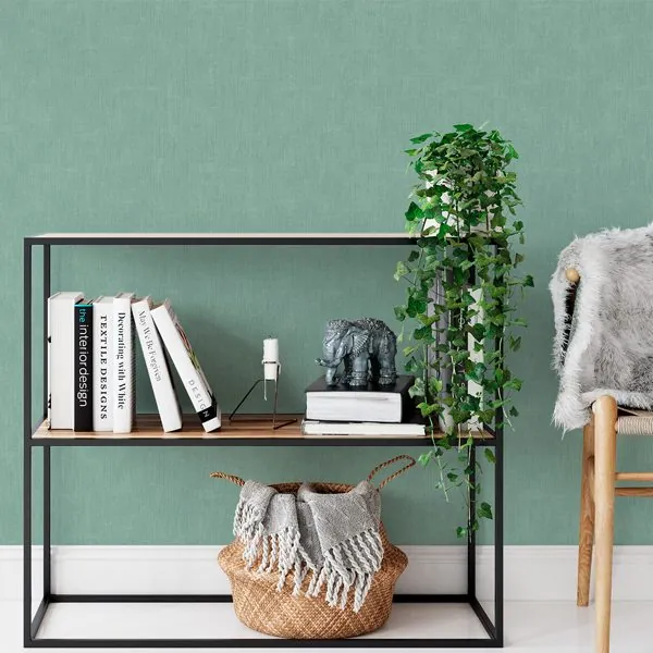 Textura Linen Verde — ambiente com o papel de parede aplicado
