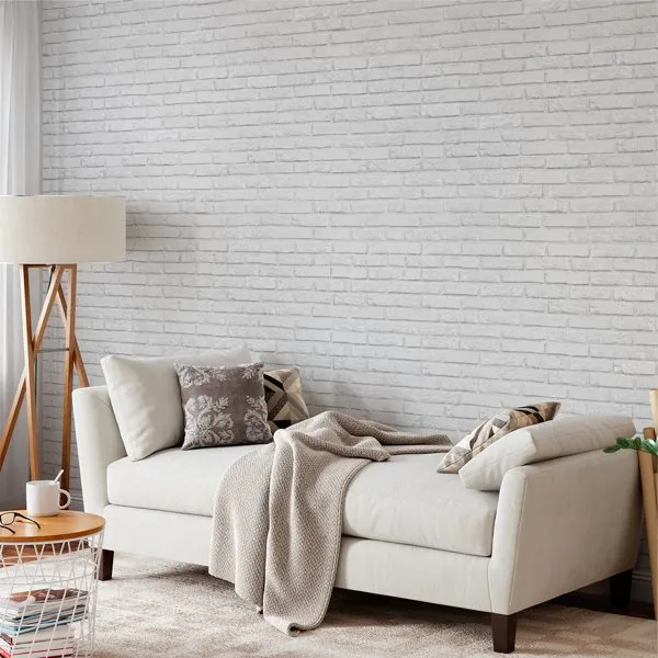 Tijolinho Branco — ambiente com o papel de parede aplicado