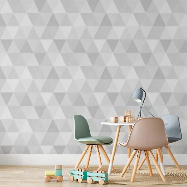 Triângulos Textura Cinza — ambiente com o papel de parede aplicado