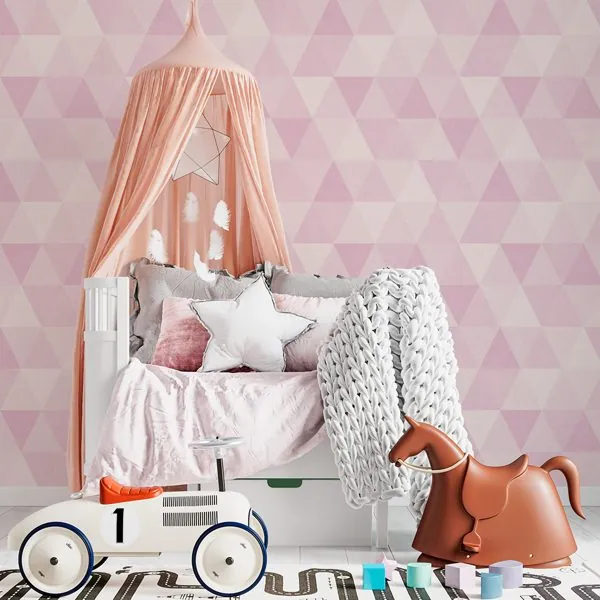 Triangulos Textura Rosa — ambiente com o papel de parede aplicado