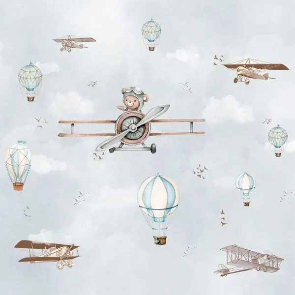 Ursinho Aviador Azul — estampa do papel de parede