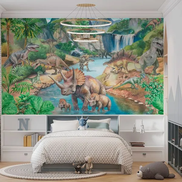 Vale dos Dinossauros — ambiente com o papel de parede aplicado