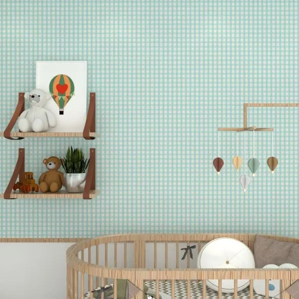 Xadrez Verde Agua — ambiente com o papel de parede aplicado