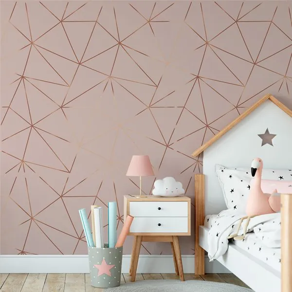 Zara Rose Gold — ambiente com o papel de parede aplicado